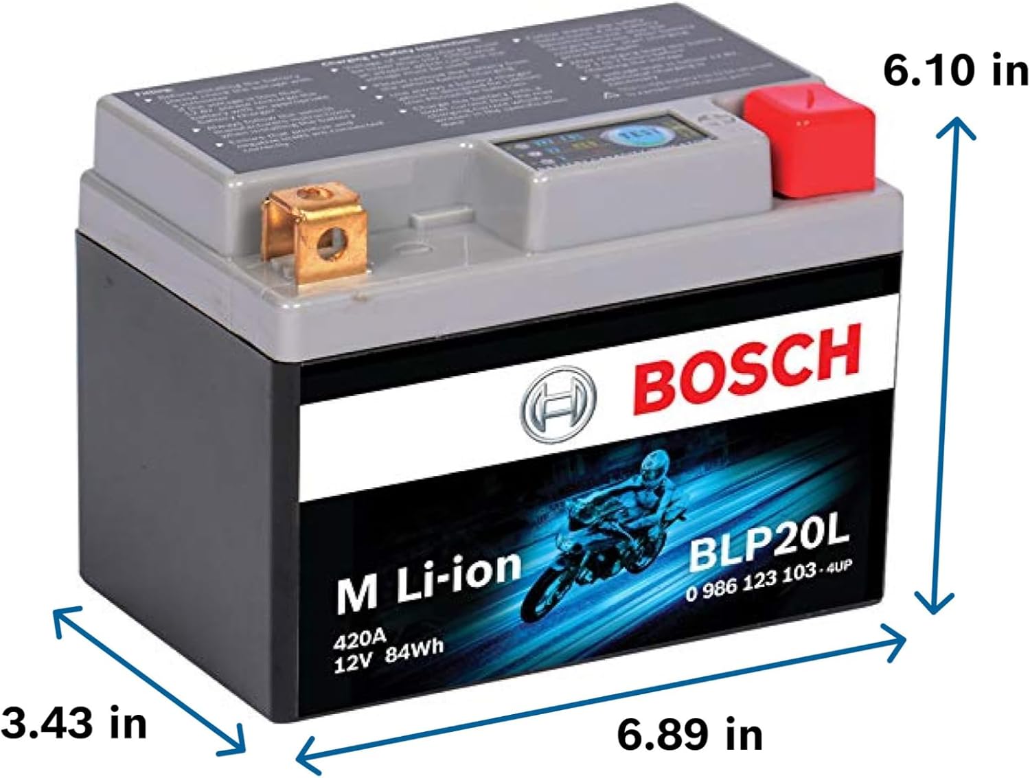 BOSCH BLP20L - Group 20-12V Lithium Battery - Powersport Li-ion Phosphate - 120A for Motorcycles, ATV/UTV, Snow Mobiles, Personal Watercrafts, Scooters and Jet Skis - 6.89″ x 3.43″ x 6.10″