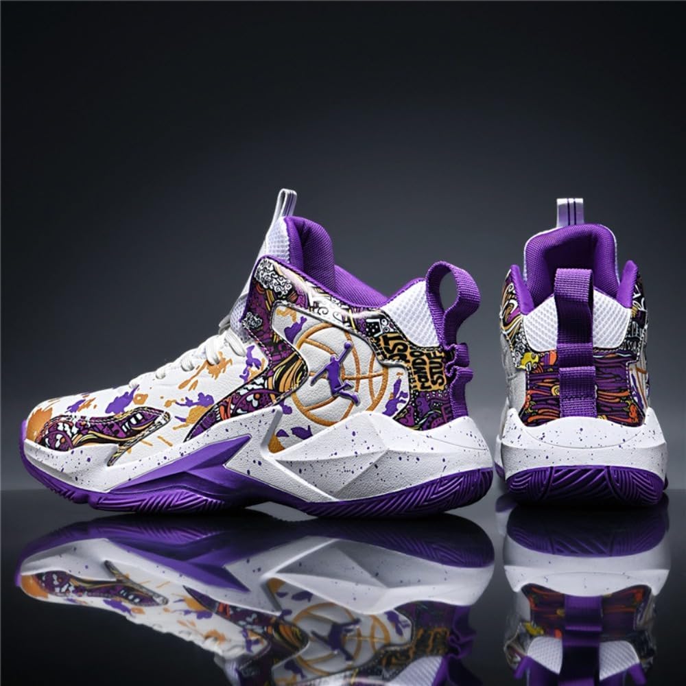 Men's High-Top Basketball Shoes - Breathable, Non-Slip Cushioned Women's Unisex Sneakers for Fitness Training Streetball