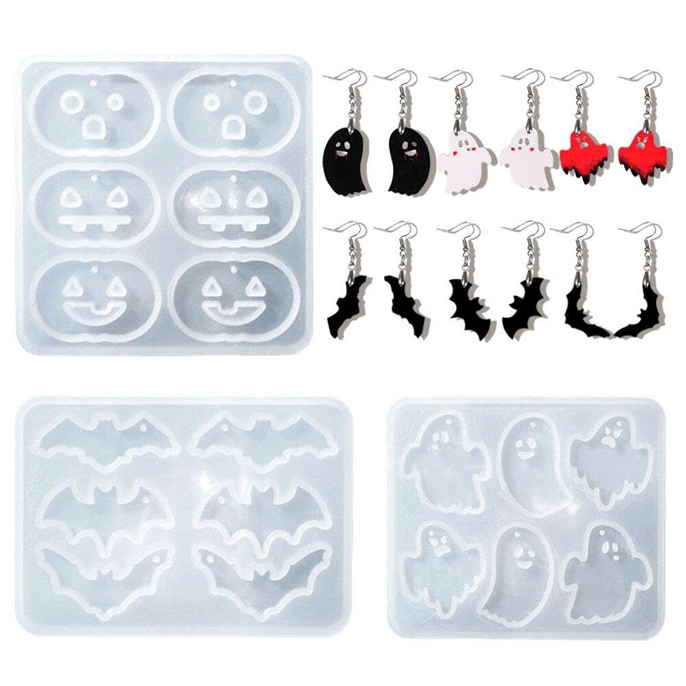 Hrippy Orange, White, Black Halloween Resin Molds, Silicone Pumpkin Ghost Bat Earring Molds Resin Casting Moulds For Earring Pendant Keychain Diy Craft