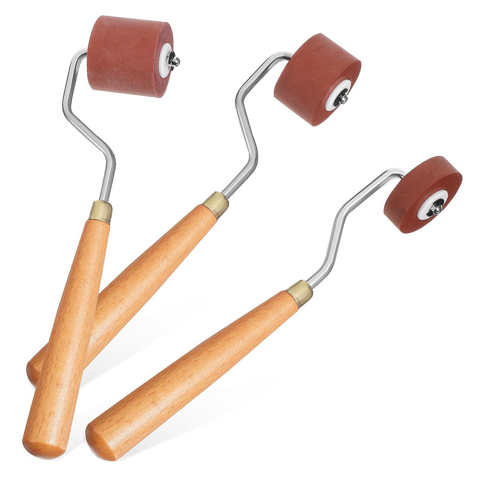Gummiwalzen mit Komfortablem Griff aus Gummi und Holz 3 Stück für Druck mit DREI Verschiedenen Walzenbreiten 1cm 2cm 3cm zur Ermüdungsreduzierung für Künstler und Bastler