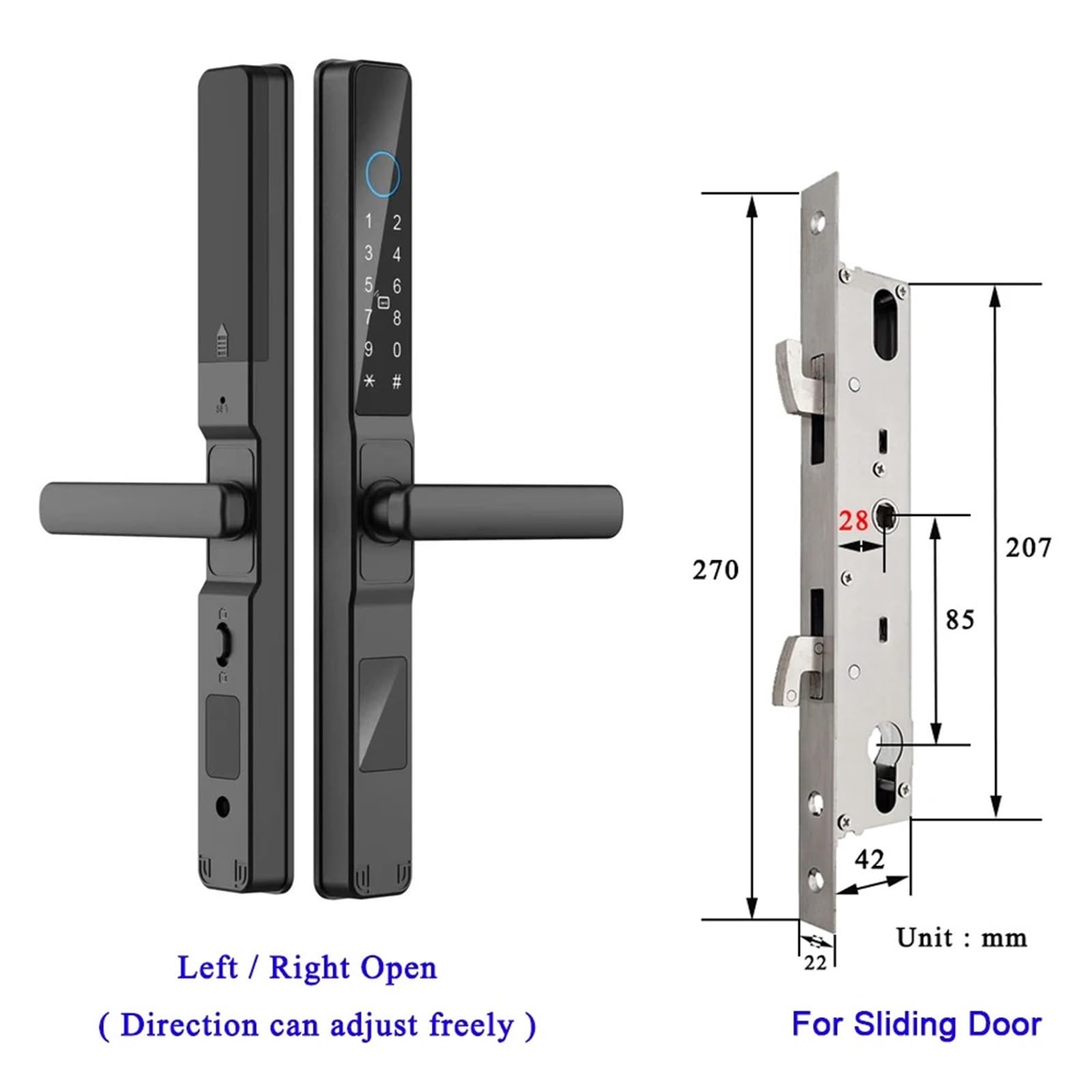 Serratura Smart, Serratura Impermeabile Impronta Digitale RFID for la Porta Scorrevole di Spinta Interno all'aperto con mortasa 2585 3085 4085(Black A 2885 Sliding)