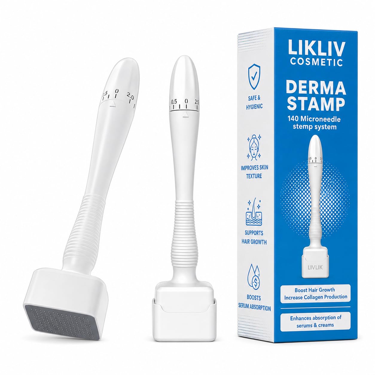 cosmetic derma stamp with 140 microneedles | adjustable microneedle stamp for face scalp hair & beard | skin texture care & serum absorption tool | manual derma stamp