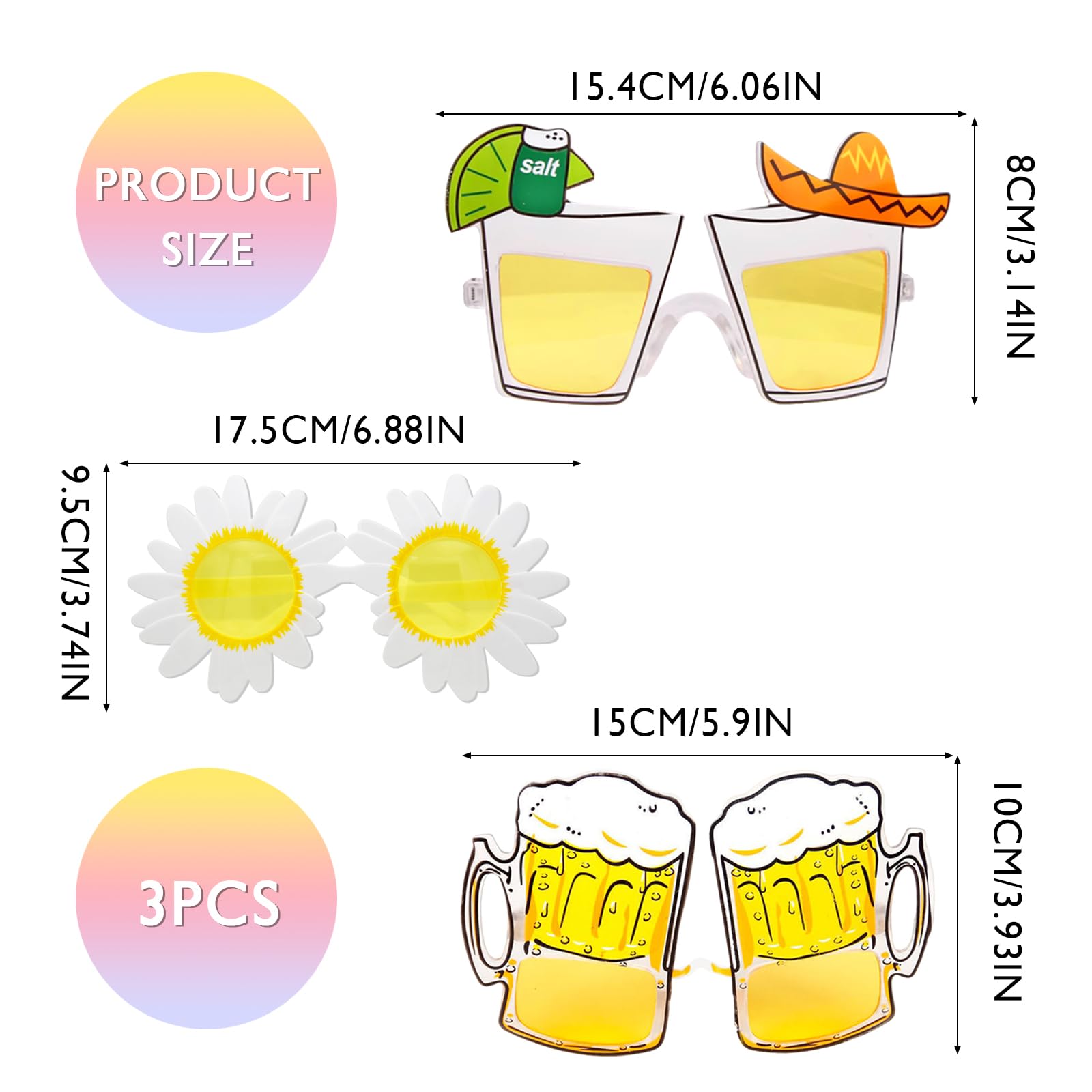 UILYNIU 3 Pcs Sunglasses, Novelty Party Sunglasses, Beach Party Glasses, Hipppy Glasses - Image 2