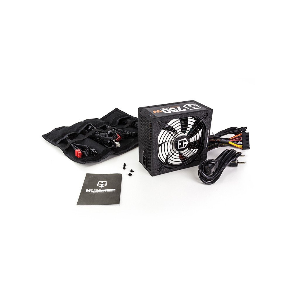 Nox Hummer 750W -NXHM750BZ- Fuente de alimentación 750W, certificado 80 PLUS Bronze, cableado modular, ultra silenciosa, ventilador 140mm, color negro