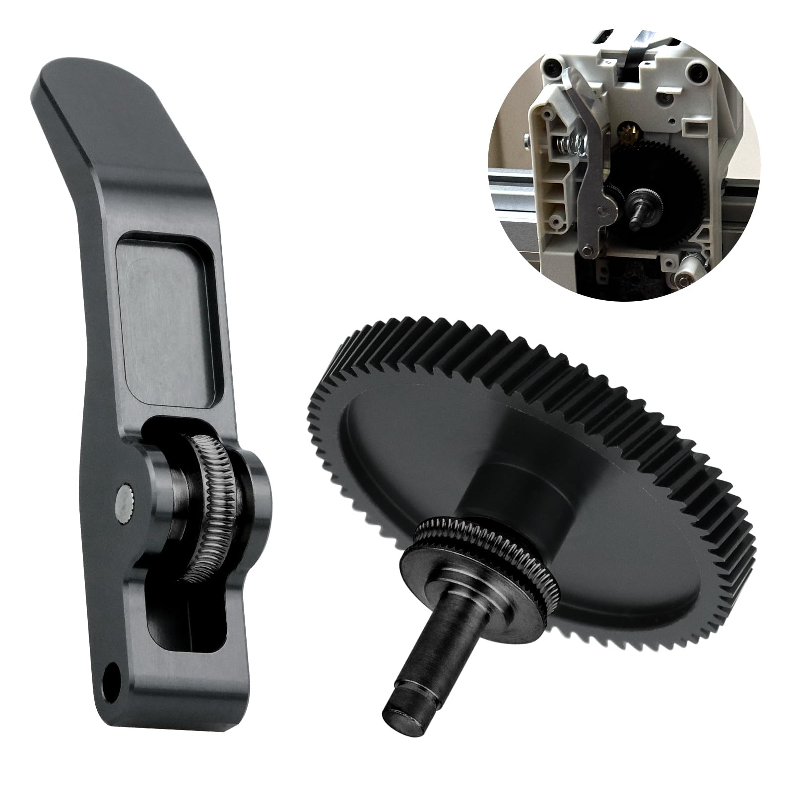 Photo 1 of Olzzdda A1 Mini Upgrade Hardened Steel Extruder Gear, 1 PCS Black Extruder Hot End Gear Assembly Aluminum Alloy Handle Kit 3D Printer Parts Compatible with Bambu Lab A1/A1 Mini Models 3D Printer