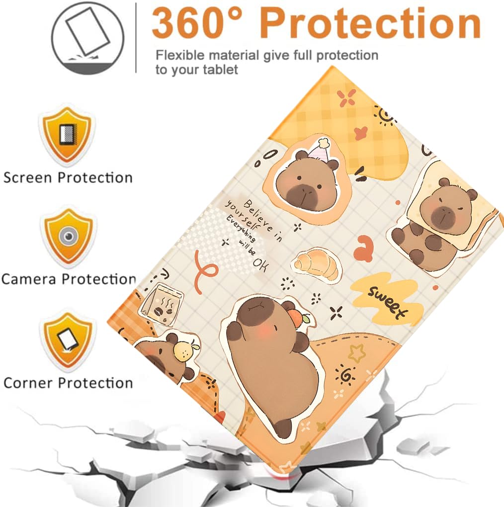Coque IPad 6ème/5ème Génération 9,7" (2018/2017) - Housse Flip Protection Anti-Choc Avec Support, Motif Kawaii Capybara
