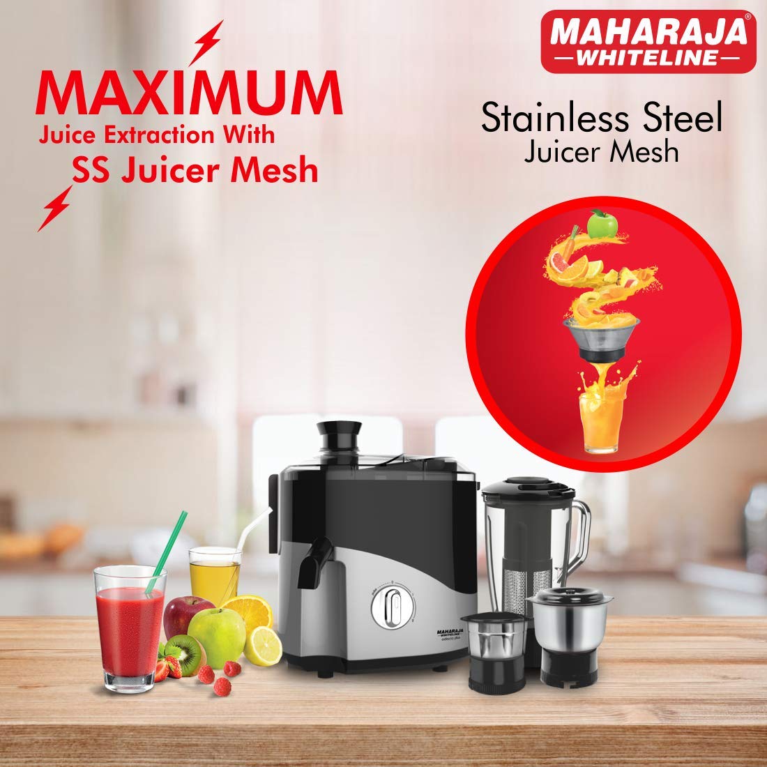 Maharaja Whiteline Joy Elite Mixer Grinder 750w Jars Maharaja
