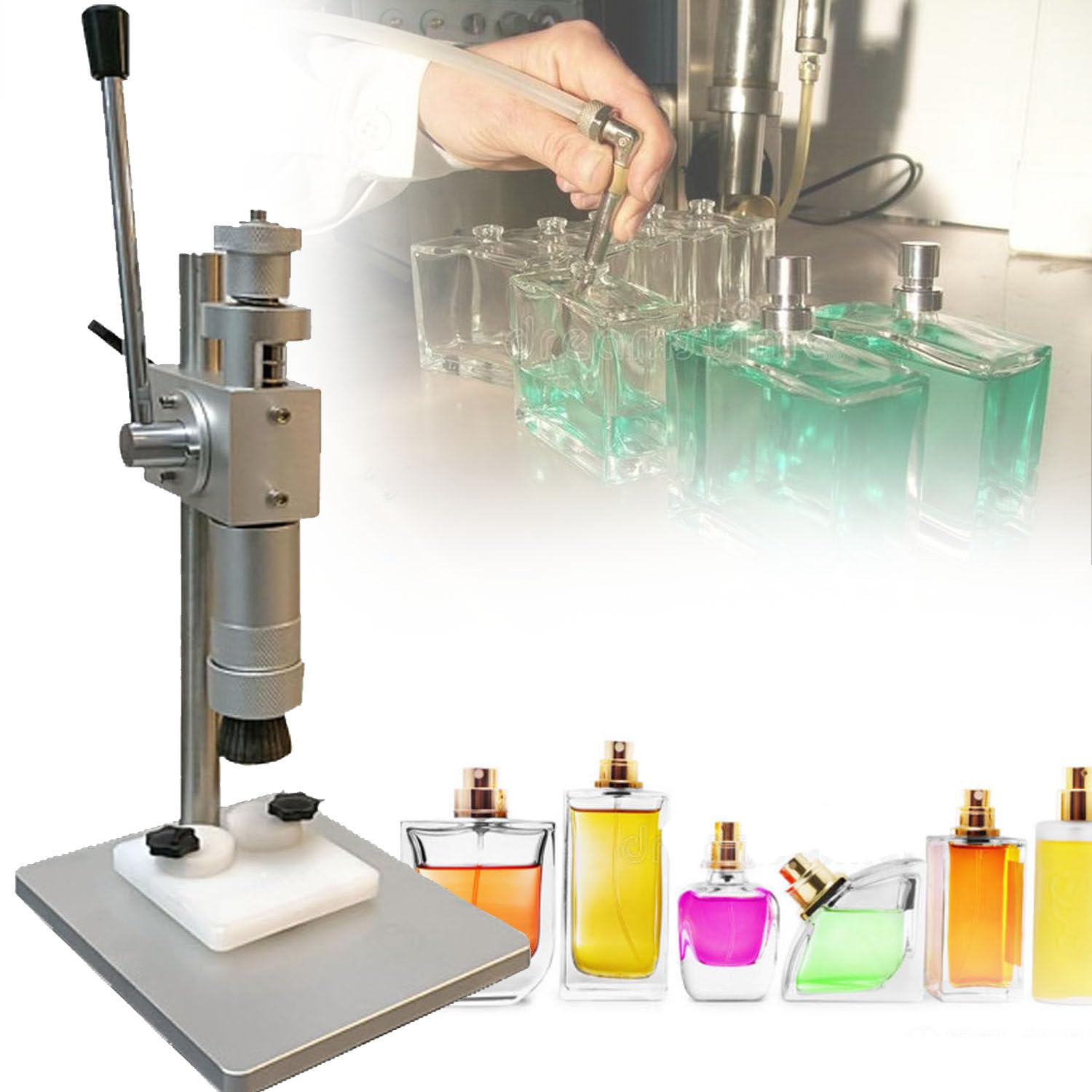 Taponadora manual de botellas de perfume, máquina prensadora manual para sellar viales, herramienta de altura ajustable para un sellado seguro
