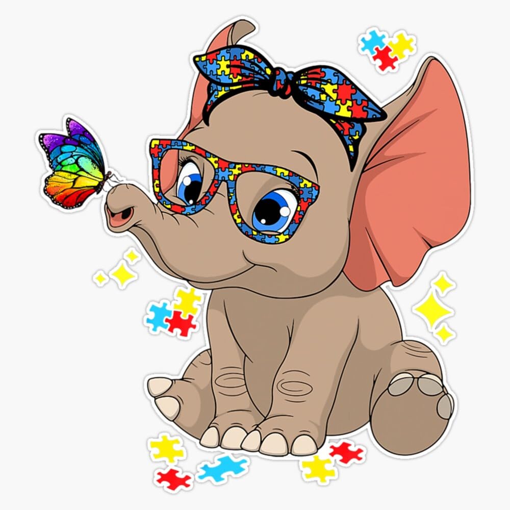 Autism Elephant Glasses Awareness Mom Kids Autism Child Sticker Vinyl Decal Bumper Sticker 5"