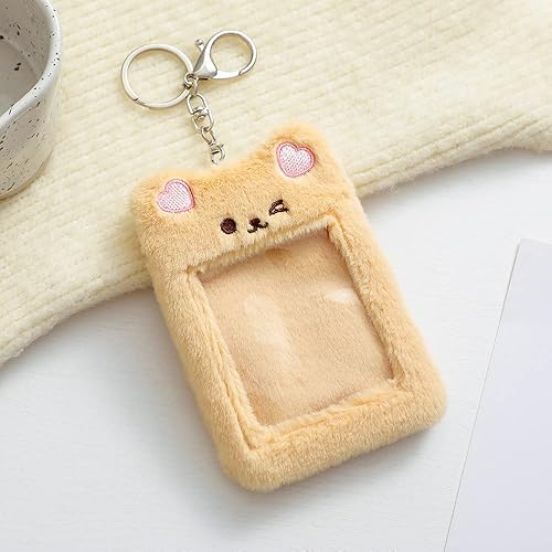 Miniatura 2 de Kawaii Bear Tiger Bunny - Soporte para tarjeta de fotos de felpa Kpop ID de crédito, tarjeta de autobús, funda protectora con colgante de foto