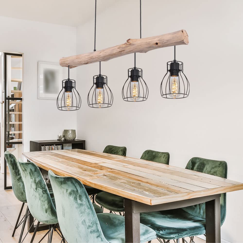 GLOBO Design Decken Hänge Leuchte Holz Balken Pendel Spot Ess Zimmer Retro Gitter Lampe 15326-4N