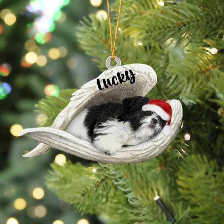 Shih Tzu - Adorno acrílico plano de Navidad para perro, regalo conmemorativo para perro, adorno personalizado con nombre de perro, adorno de Navidad