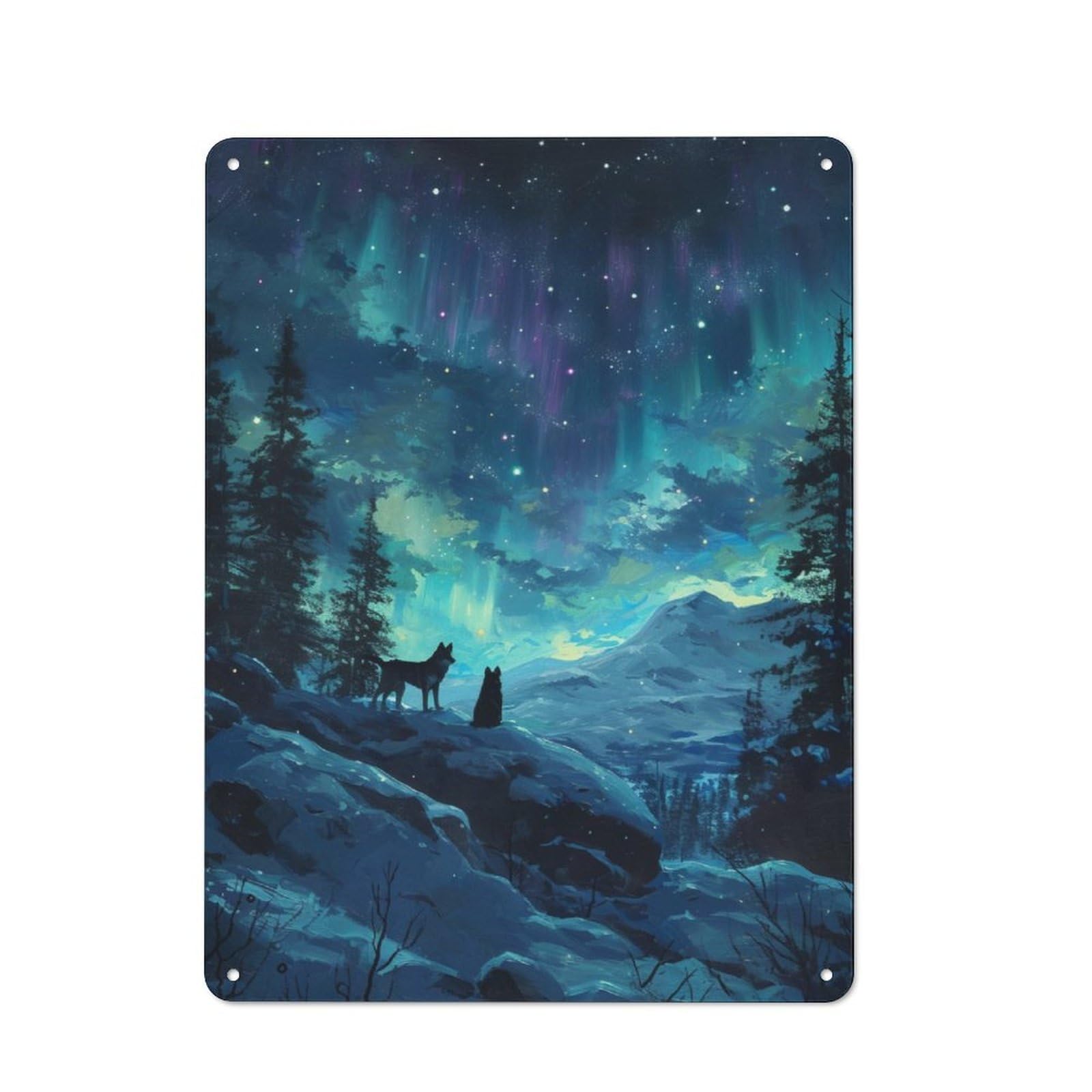 Junmoney Two Wolves Howling Retro-Style Tin Sign 40X30cm For Café Or Home Bar, For Vintage Wall Decor Fans, For Home Office And Studio Walls