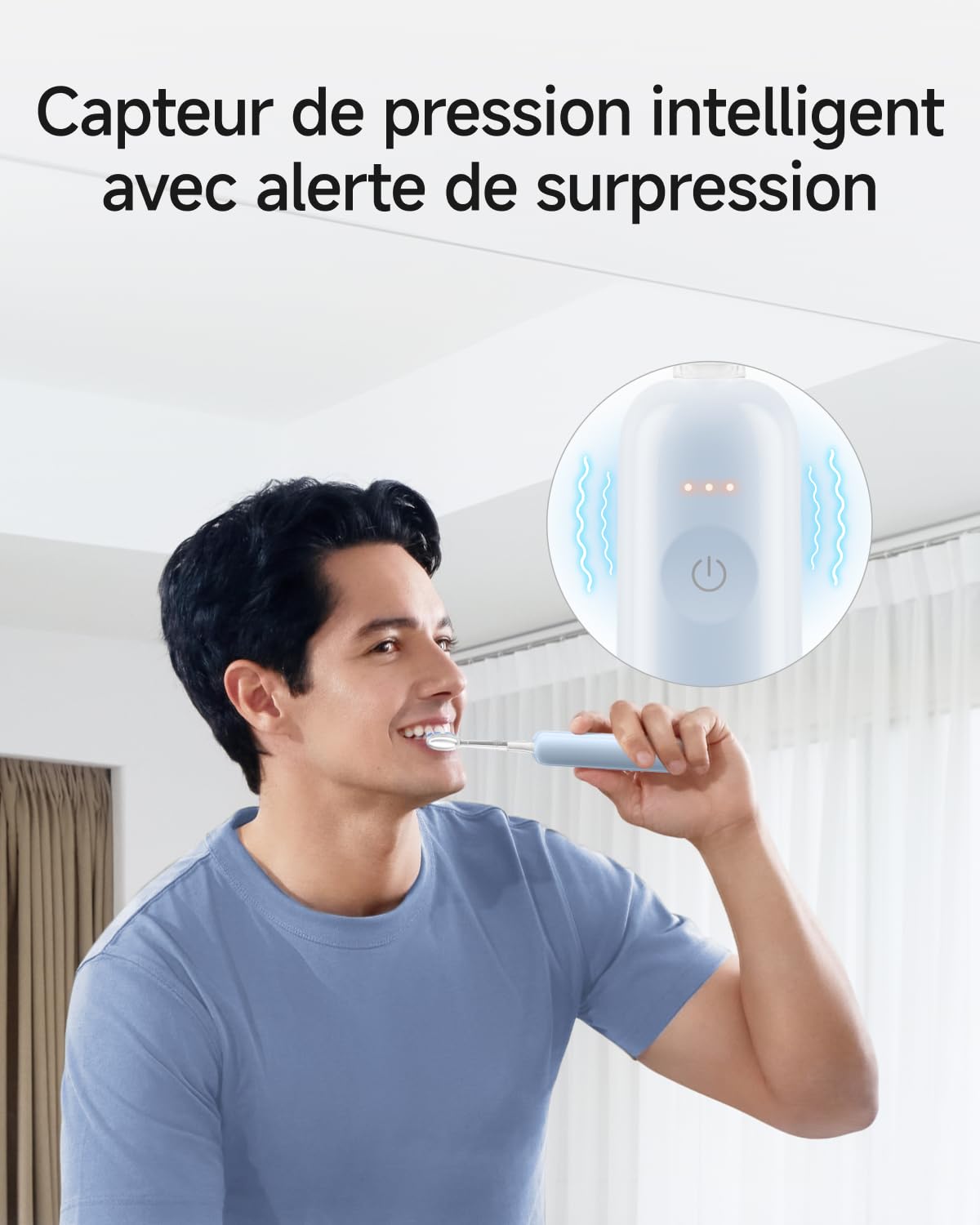 Laifen Wave Pro Brosse À Dents Électrique Technologie WaveMotion 60° Oscillation 66 000 VPM 70 Jours d'Autonomie Capteur de Pression Charge Sans Fil 2 Têtes Pro Bleu