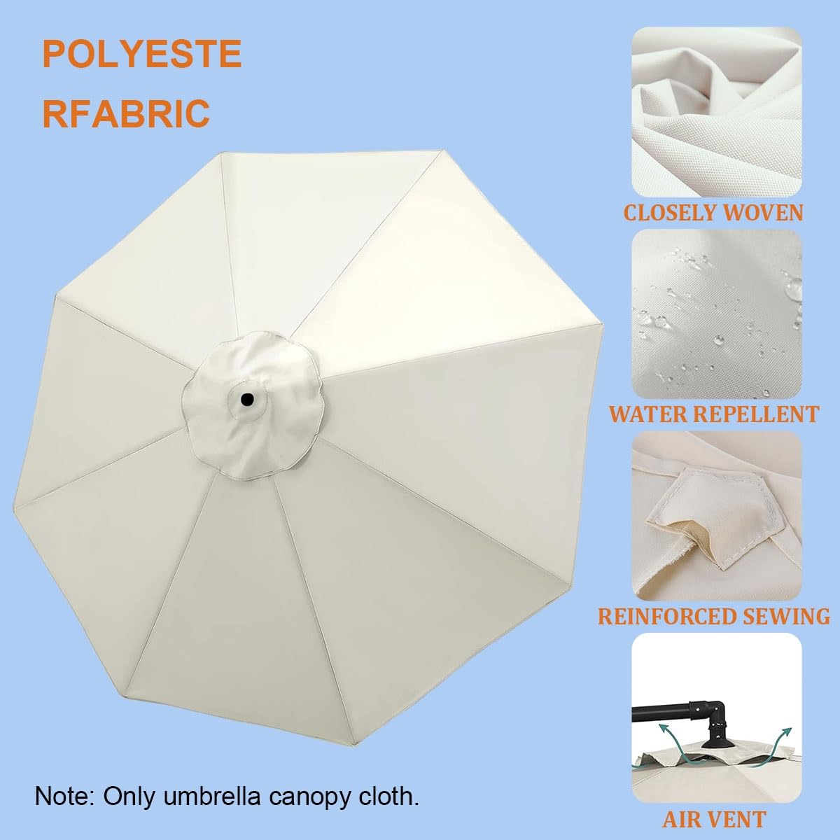 Parasole Ricambio Per Ombrellone 3m - Impermeabile E UV Resistente Per 8 Montanti - Foto 6