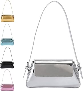 Women's Silver Purse Evening Bag Y2k Metallic Silver Purse Hobo Bag Leather Tote Handbag Satchel Bag Cute Party Bag Clutch Bags