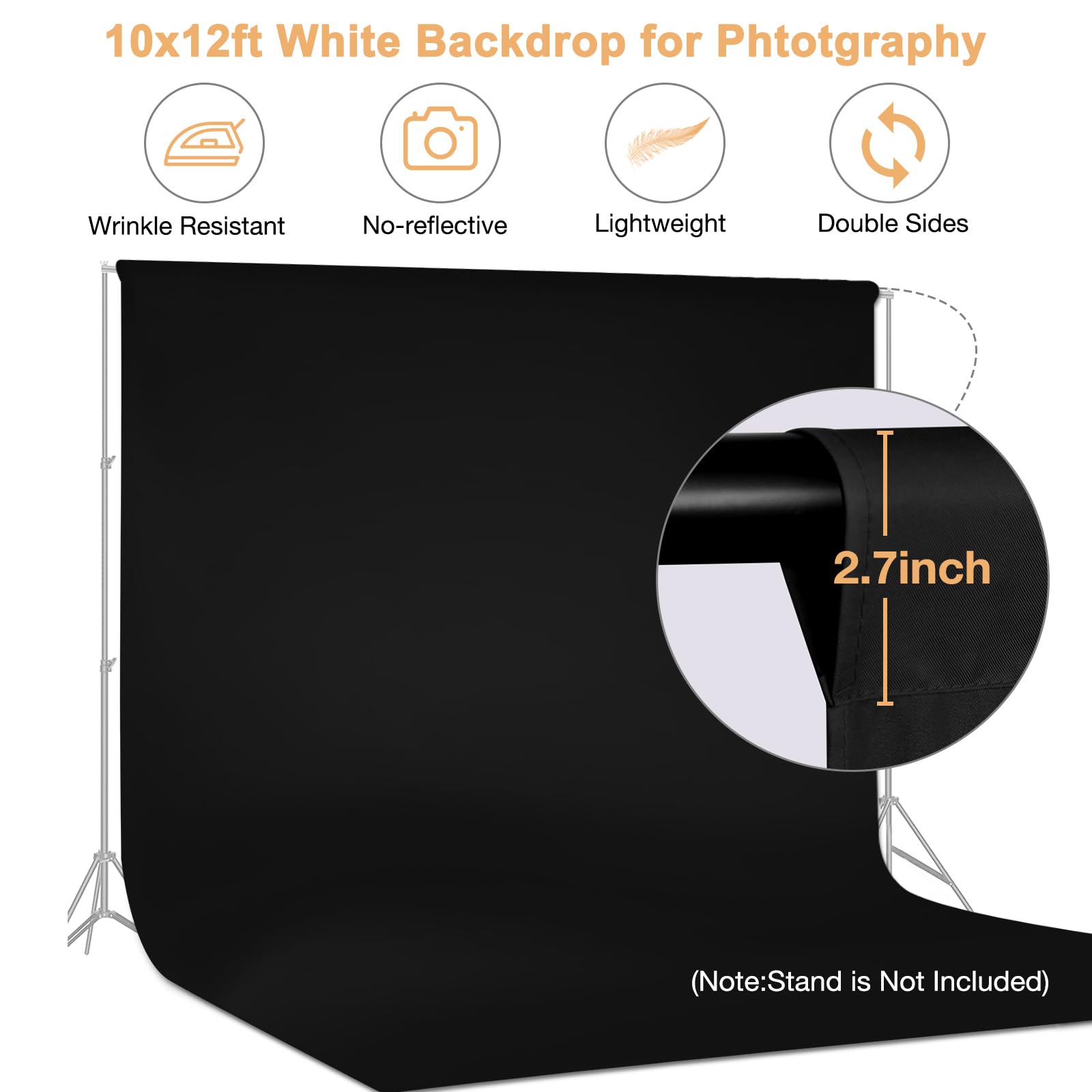 Sedgewin Black Photography Backdrop 10x12 7ft Collapsible Photo Background Thick | Desertcart New Guinea - View #10