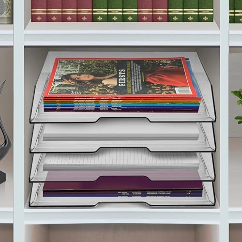 Miniatura 3 de Acrimet Bandeja apilable de 4 niveles de carga lateral de plástico para escritorio, organizador de archivos (cristal transparente)