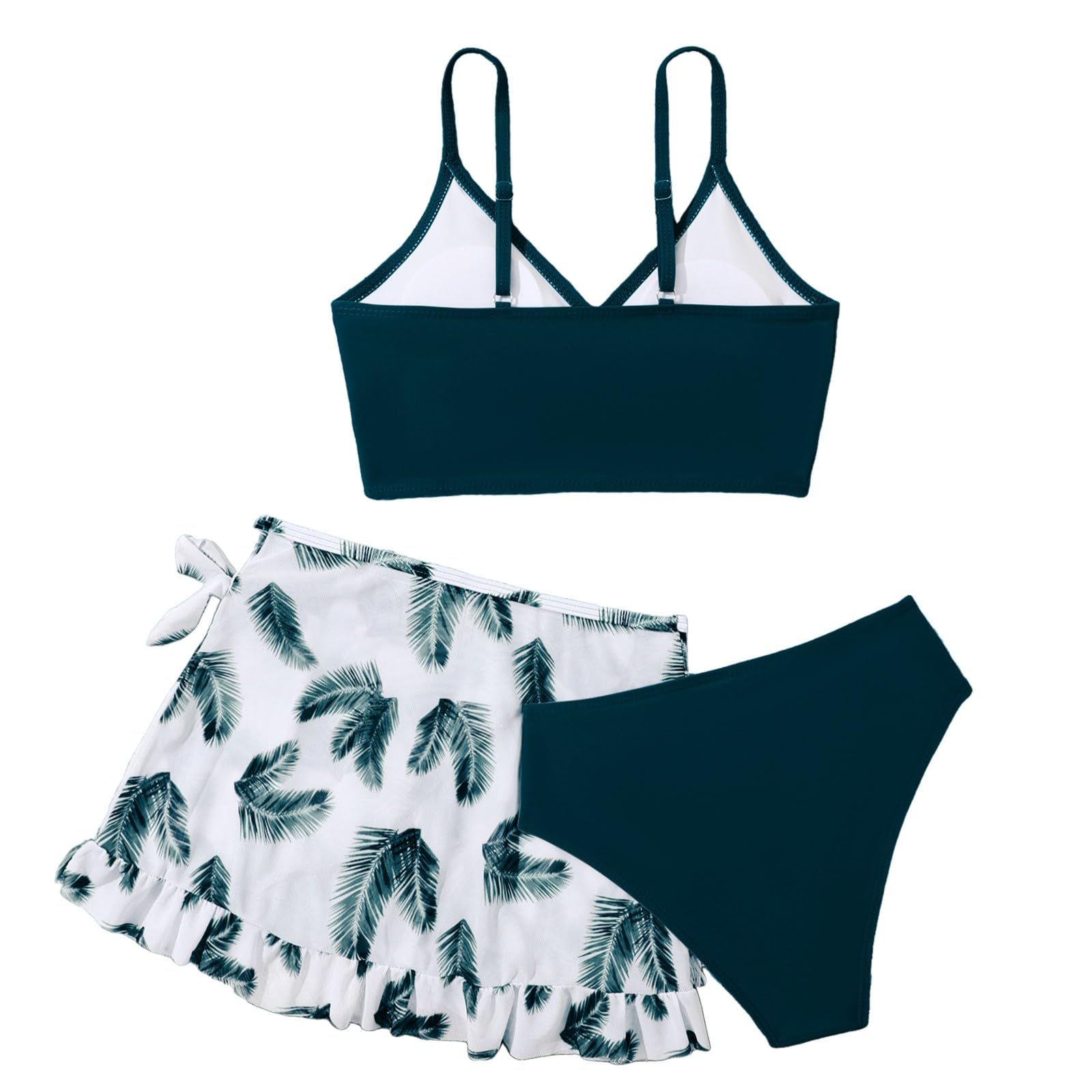 3 pezzi Beach Up Increspato Sportivo Costumi da bagno per bambini Ragazze Tinta unita Teen Girls Costumi da bagno Bikini Set Moda dimagrante Beachwear Costumi da bagno Sport Vacanza Classico Shapewear