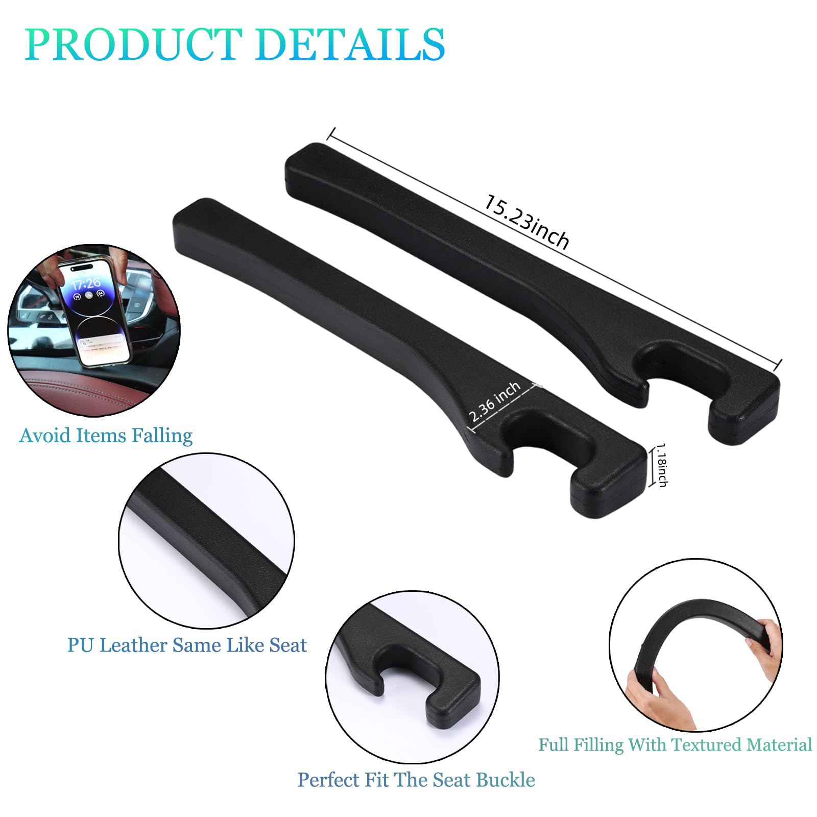 Hanhee Car Seat Gap Filler 2 Pack, Car Seat Gap Filler Blocker Universal Fit Organizer Car SUV Fill Gaps Between Seat and Console Stop Things Dropping