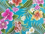 Turquiose Tropical Hawaiian Print Fabric 100% Cotton Sold by The Yard