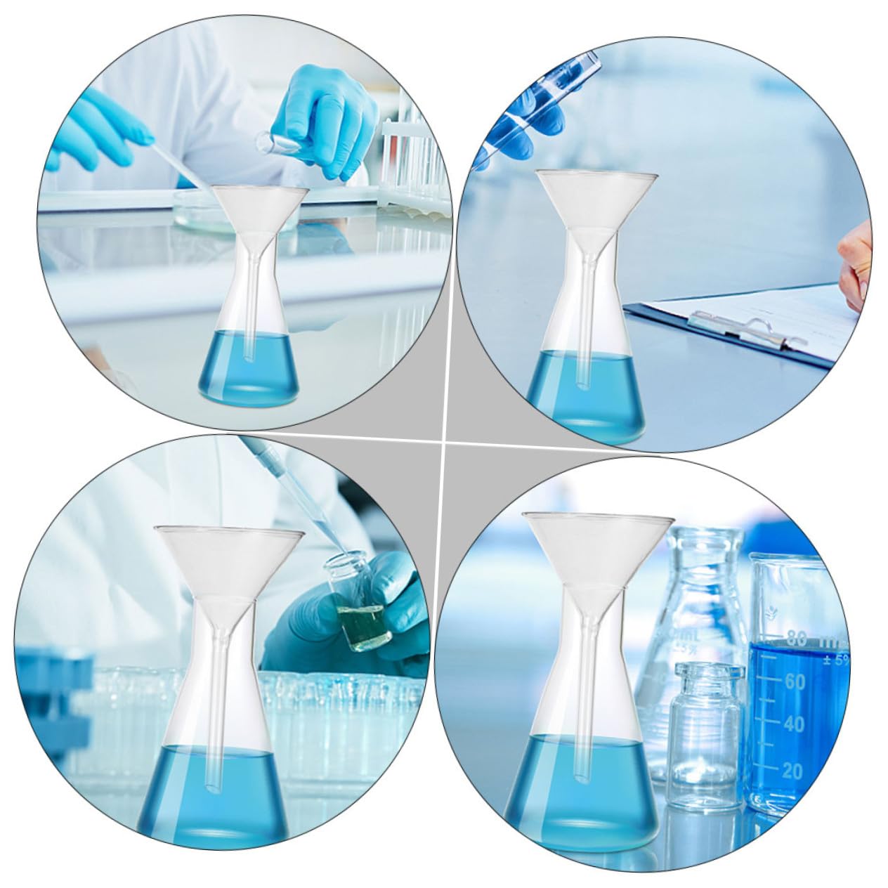 Labortrichter 3 Stück-pack aus Glas, Transparente Dreiecksform