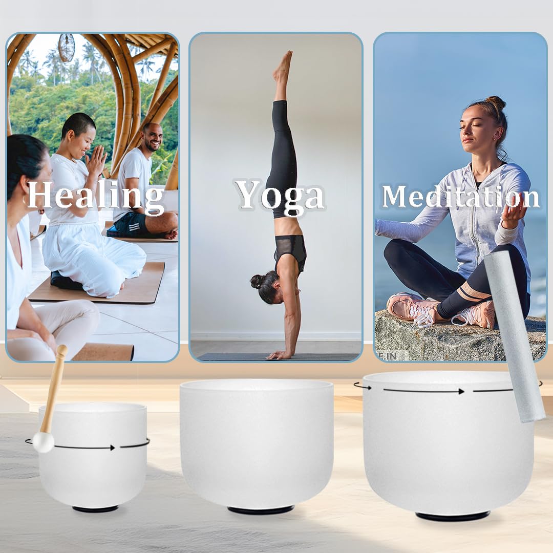 KVKA Bol Chantant En Cristal De Quartz Givré Du Chakra Sacré 432HZ Note