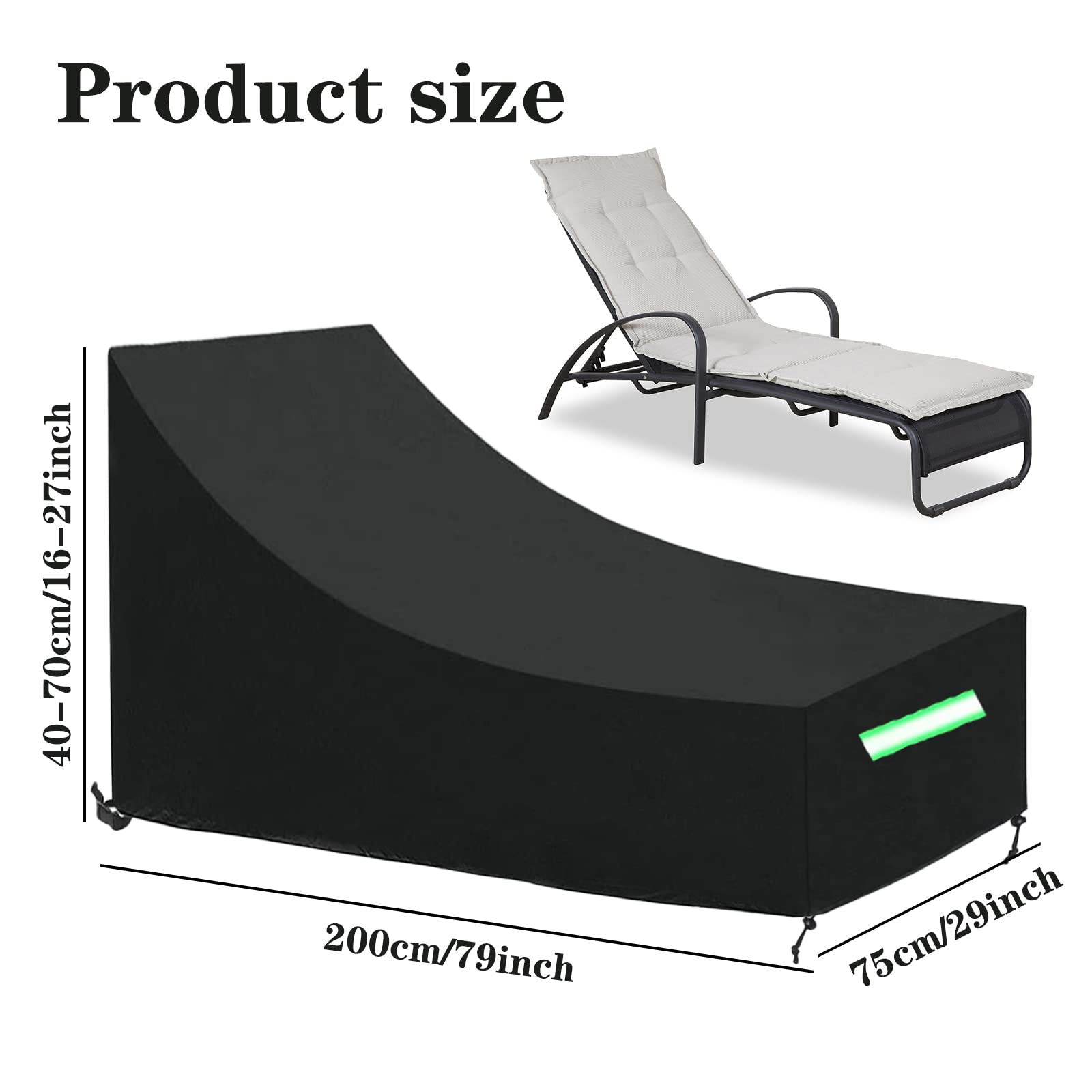 Lot de 2 housses de protection pour chaise longue - Imperméables - Coupe-vent - 210D - 200 x 75 x 40/70 cm
