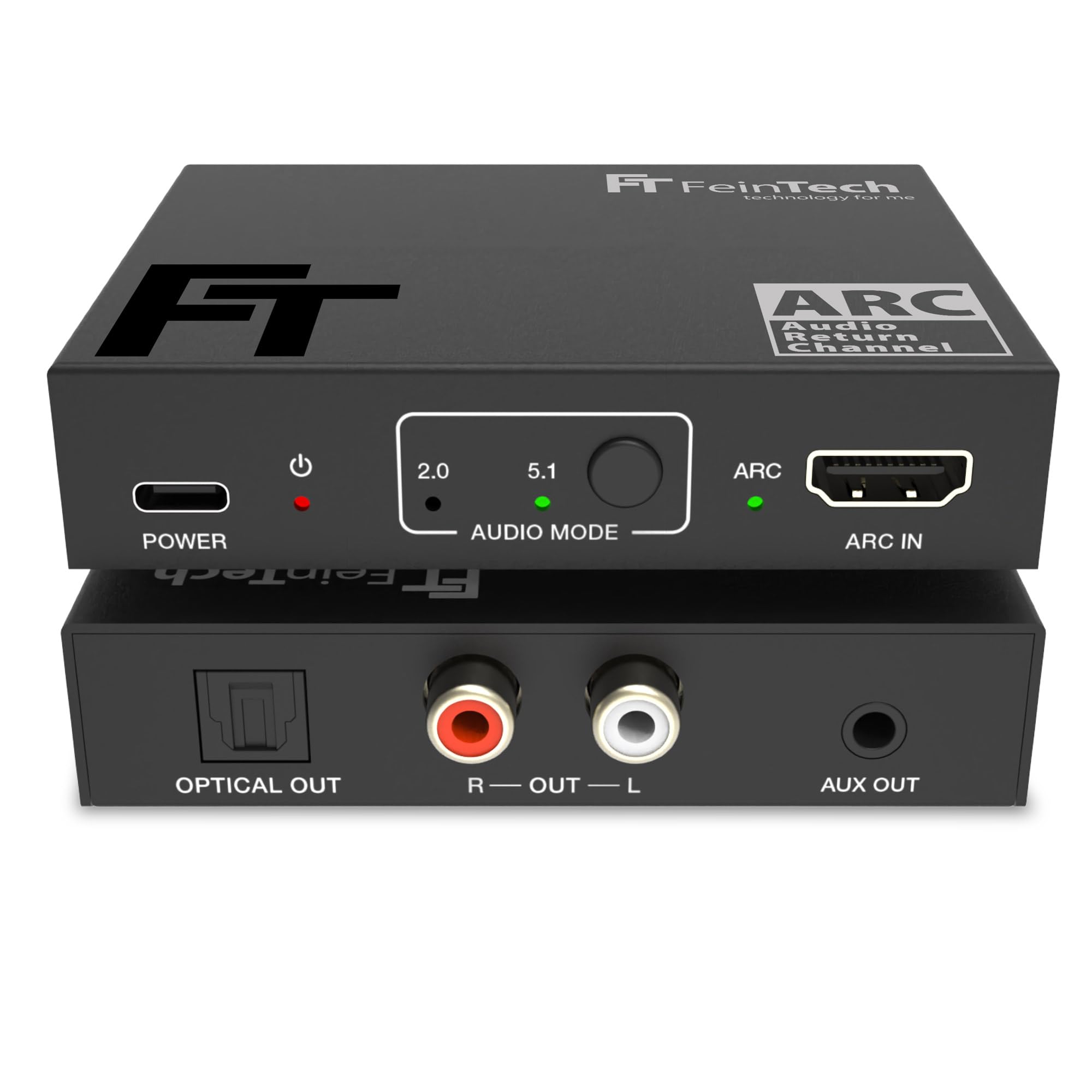 FeinTech Adaptador de audio HDMI ARC AX130 para TV con control de volumen, salida de audio simultánea a través de Toslink RCA AUX