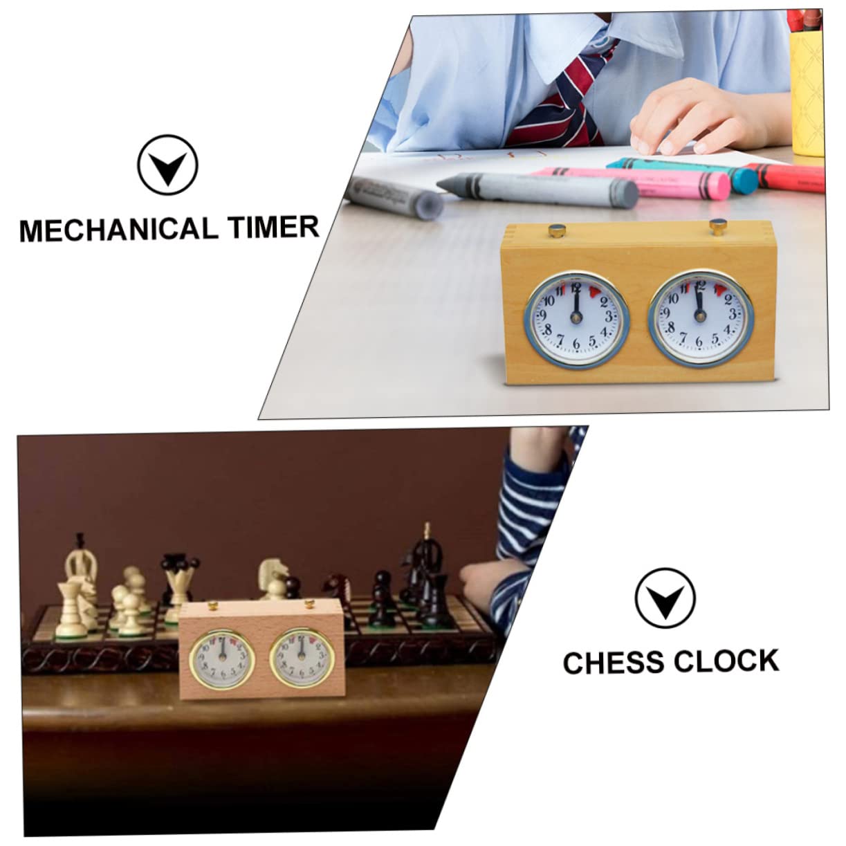 Toyvian Orologio Meccanico per Scacchi in Legno, Timer Giallo
