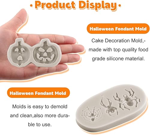 Miniatura 3 de RFGHAC Molde de silicona para Halloween, molde de silicona para pastel de calabaza, fondant, magdalena, chocolate, esqueleto, mano, araña,