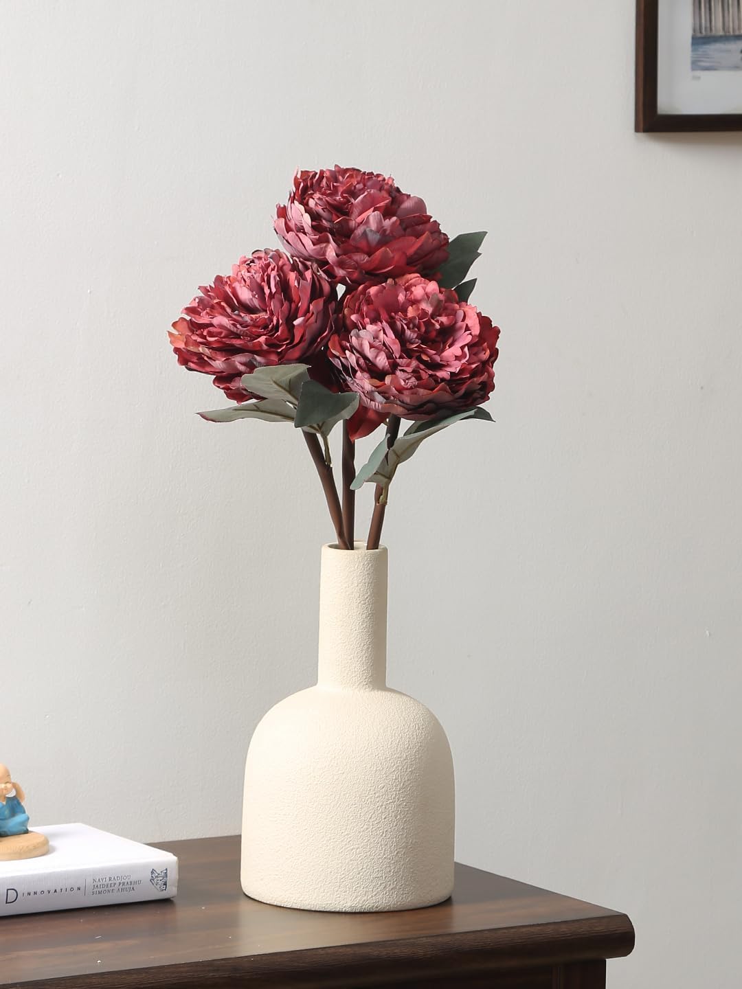 FourwallsBeautiful Artificial Peony Flowers Bunch for Vase (44 cm, Maroon) Home Decoration Living Room Bedroom Corner Table Top Office Wedding Party Decorative Items