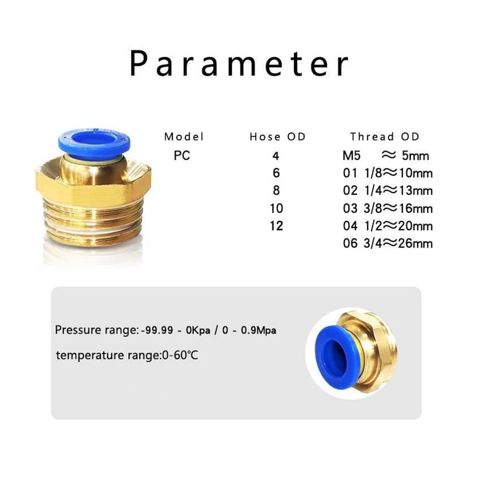 Raccordo pneumatico Connettore aria PC 4/6/8/10/12mm Filettatura 1/8 "1/4" 3/8 "1/2" Raccordi for tubi flessibili Connettori rapidi 10/50PCS(PC10-01,50 PCS)