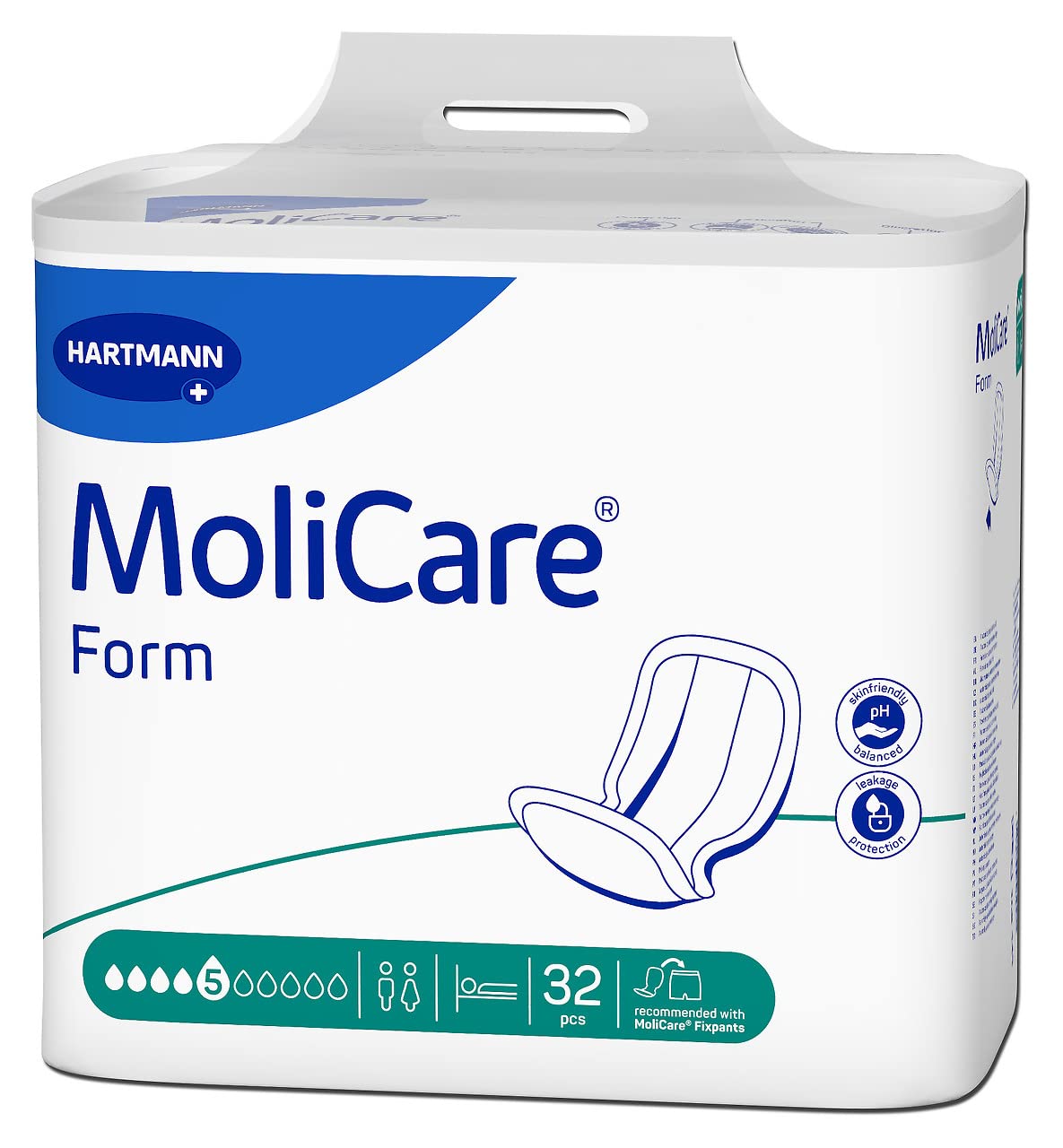Molicare Forma 5 kropli, do średniego nietrzymania moczu: wysokie bezpieczeństwo, dodatkowa ochrona przed wyciekiem i dyskrecja dla kobiet i mężczyzn, 32 sztuki