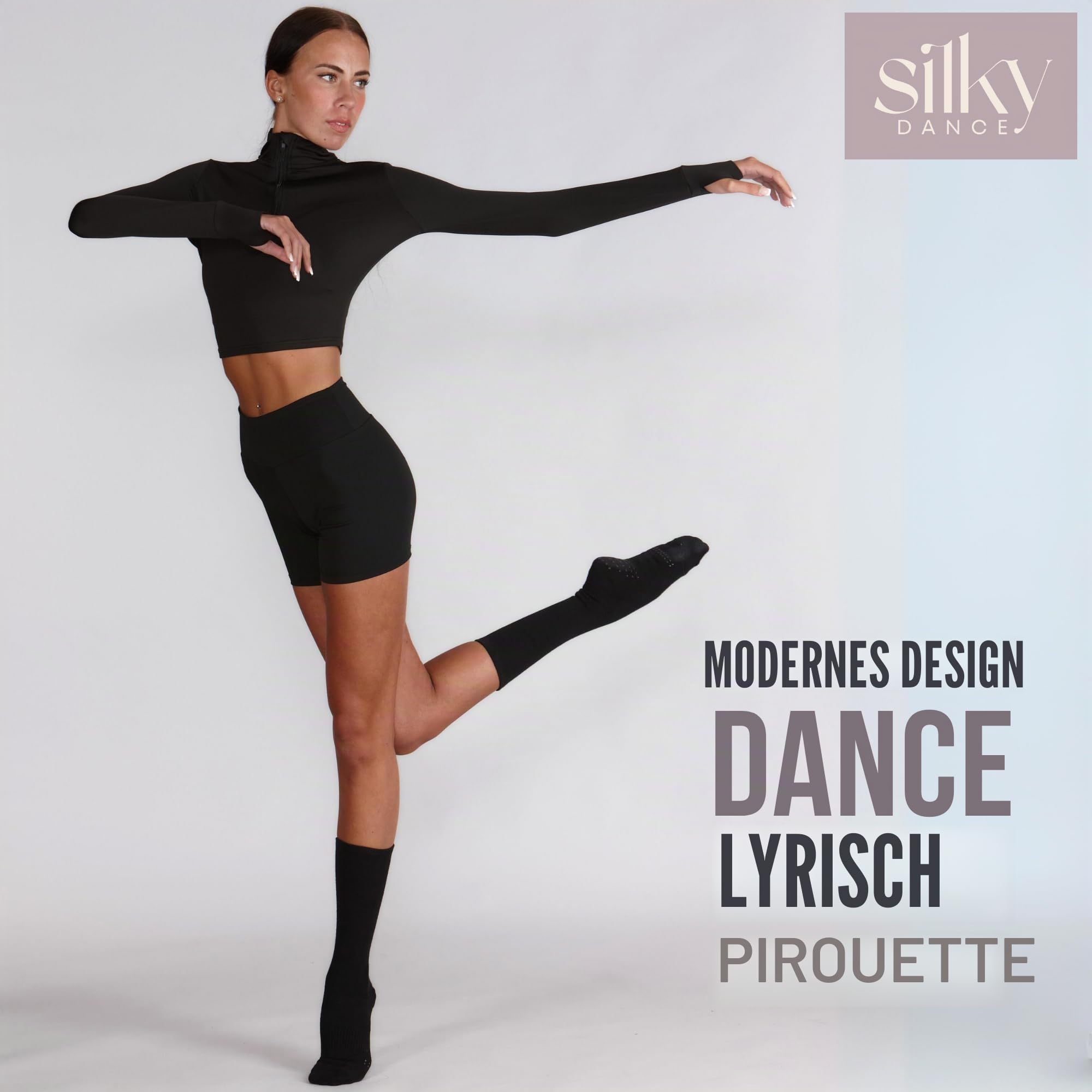 Tanzsocken mit Silikon-Drehgriffen und Drehpunkt, moderne Tanzsocken, Ballettsocken, für Mädchen und Frauen, hautfarben und schwarz