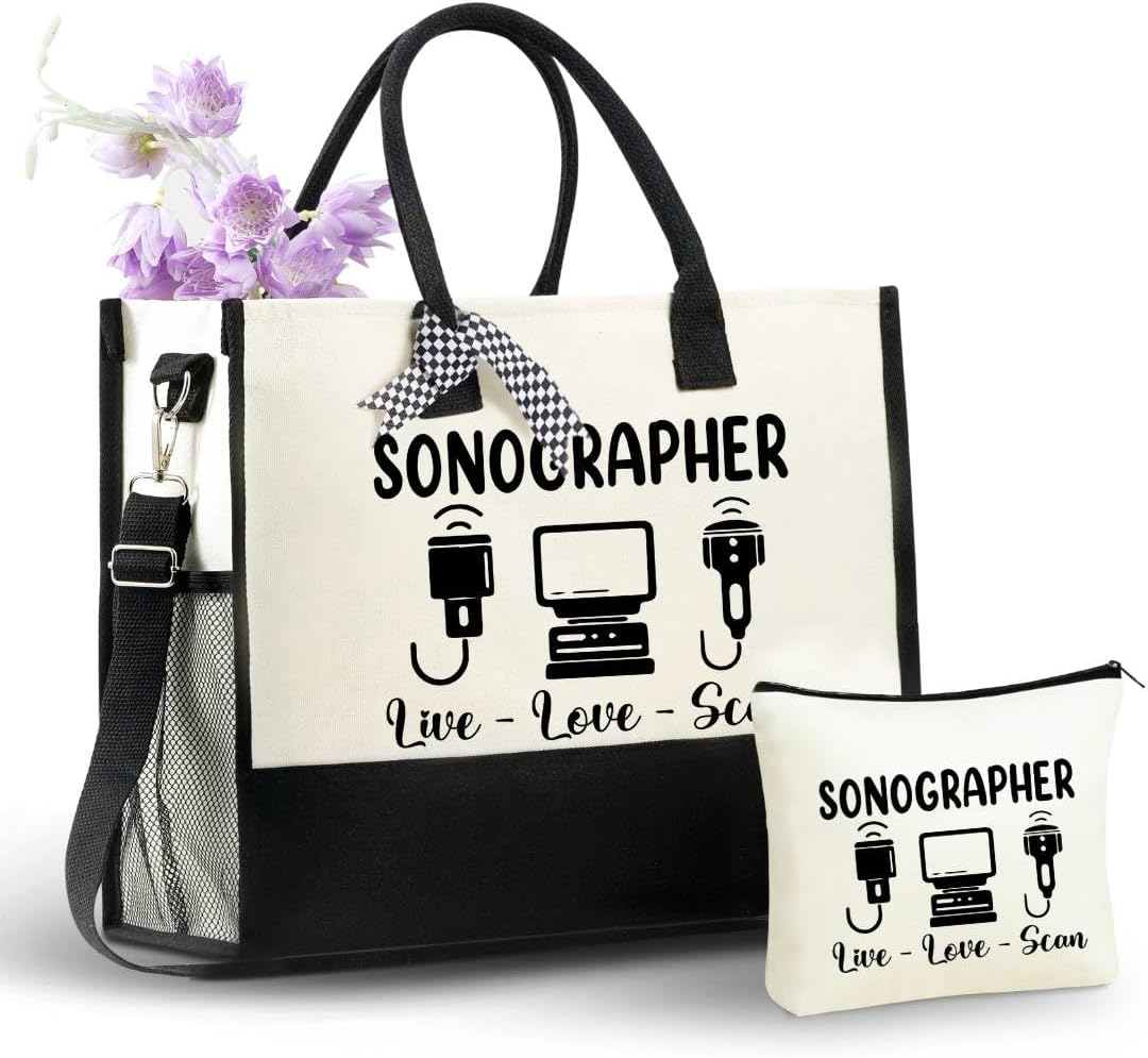 InnoBeta Sonographer Gifts Canvas Tote Bag with Top Zipper Closure and Shoulder Strap for Birthday, Mother's Day, Christmas