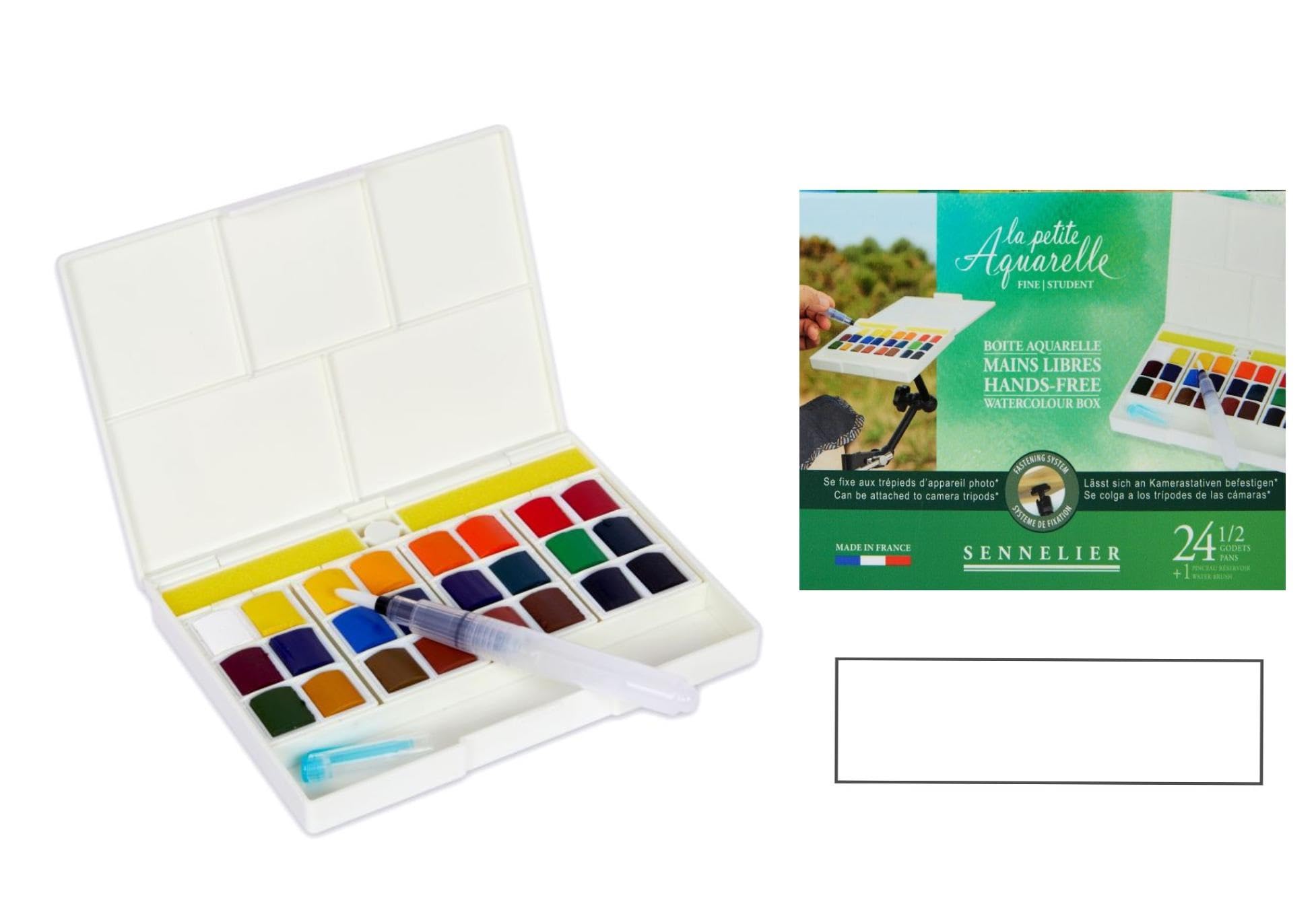 Sennelier Cajas Acuarela Manos Libres 24 Medio Cubo + 1 Pincel y 1 Tarjeta