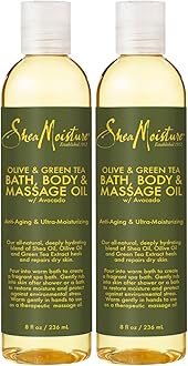SheaMoisture Olive & Green Tea Bath, Body & Massage Oil 2-Pack – Avocado Oil, Anti-Aging & Ultra-Moisturizing for Dry Skin, 8 Oz Ea