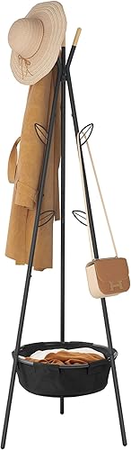 Tajsoon Perchero de soporte perchero árbol de pasillo independiente con 6 ganchos de hojas para abrigos sombreros bufandas ropa bolsos negro