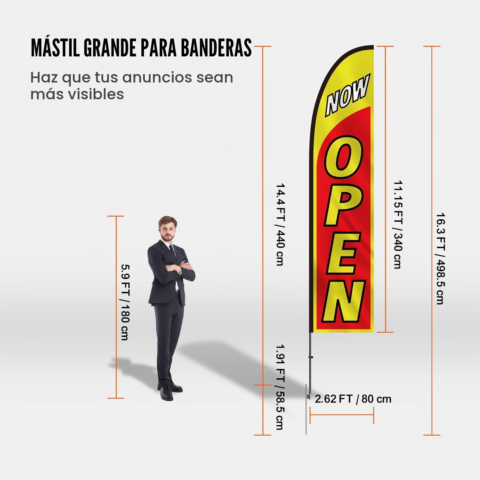 VEVOR Kit de Mástil y Banderas de Plumas Bandera Publicitaria Comercial para Exteriores de Empresa Kit de Banderas de Pluma, Incluye 2 banderas (OPEN), 2 Mástiles de 4,5 m, 2 Estacas para el Suelo