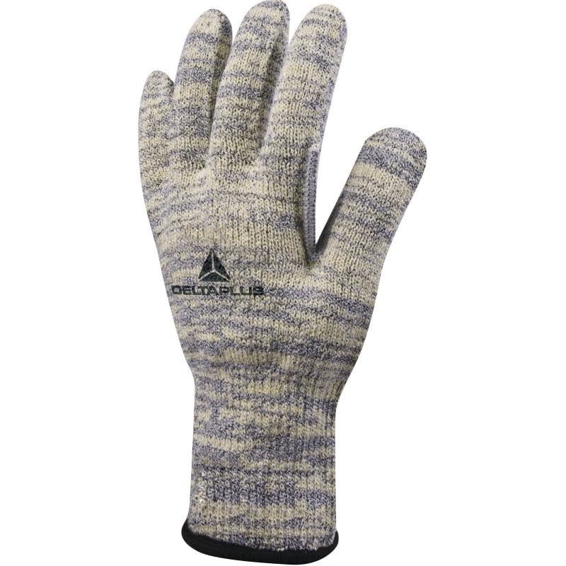 DELTA PLUS Safety Gloves VECUTC05 Grey & Yellow for Cut Resistant Work Gloves & Heat Resistant Gloves | HeatNocut Knitted Gloves | ANSI Aproved Gloves | Gauge 10 & Size 9 | Pack of 1Pair