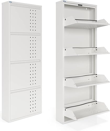 Vista 115 de Gabinete de zapatos de metal de 5 niveles con tapa, organizador de almacenamiento de zapatos duradero para entrada, armario de estante de zapatos