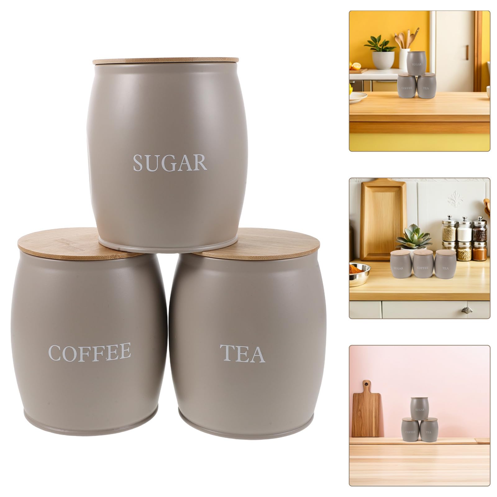 Ipetboom Juego de 3 Tarros Herméticos de Acero Inoxidable para Café y Azúcar con Diseño Moderno Minimalista, Tapa para Almacenamiento en Oficina y Encimera