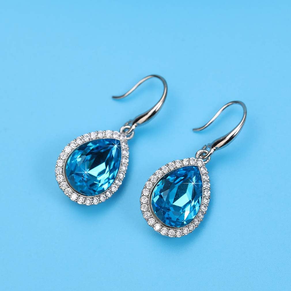 Austrian Crystal Teardrop Dangle Drop Earrings for Women Dangling 14K Gold Plated Hypoallergenic Jewelry - Image 5