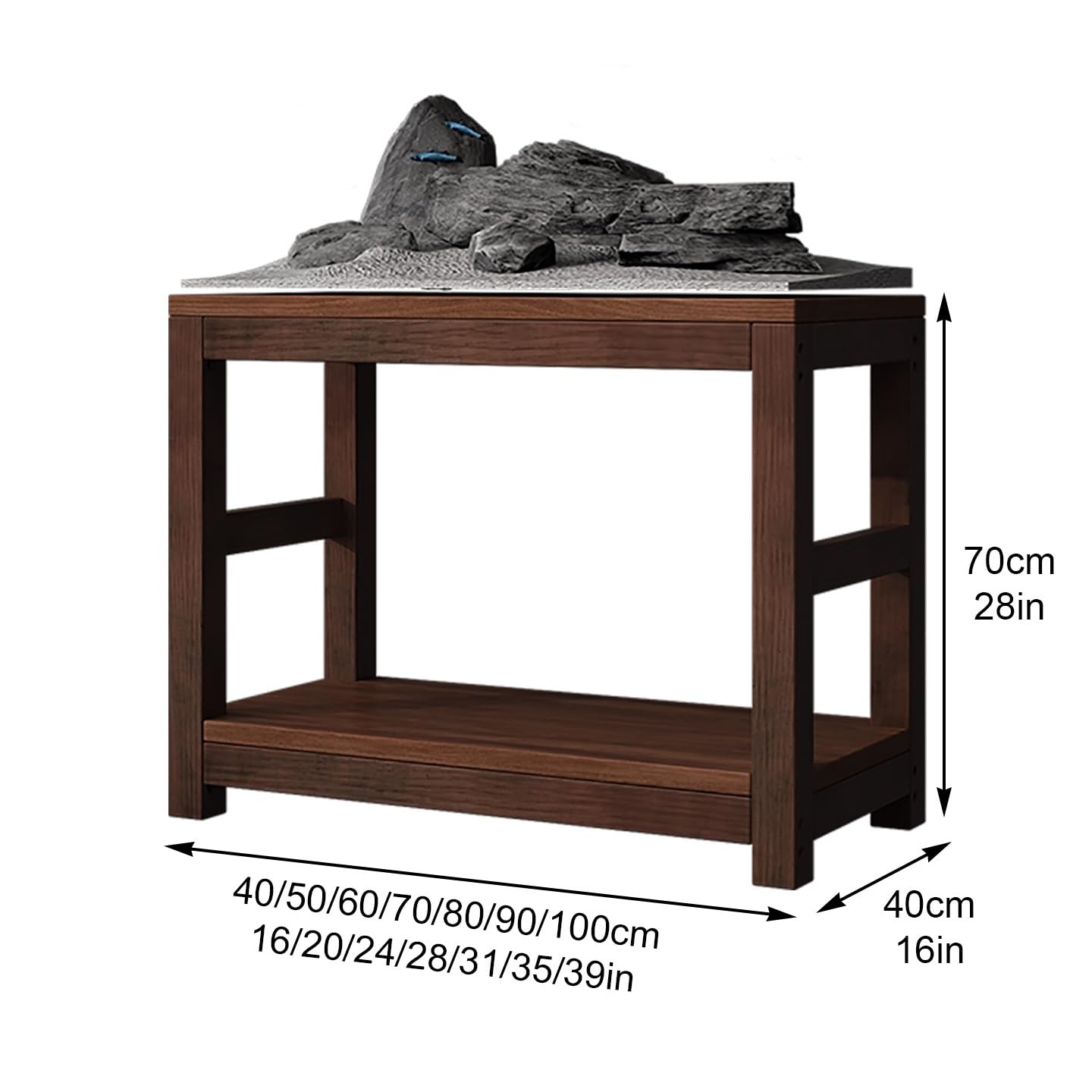Mobile per Acquario, Acquario con Mobile, Supporto per Acquario | Legno Massello, 2 Ripiani Piani, Montaggio Semplice, Portata di 600 kg(100x40x70cm/39x16x28in)