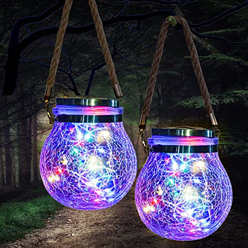 Lanterne Solaire Exterieur Jardin - 2 paquet Lumiere Solaire Exterieur Étanche Lampe - 30 LED Solaire Exterieur Jardin décoratives Eclairage, Solaire Boule Verre pour Intérieur Extérieur(multicolore)