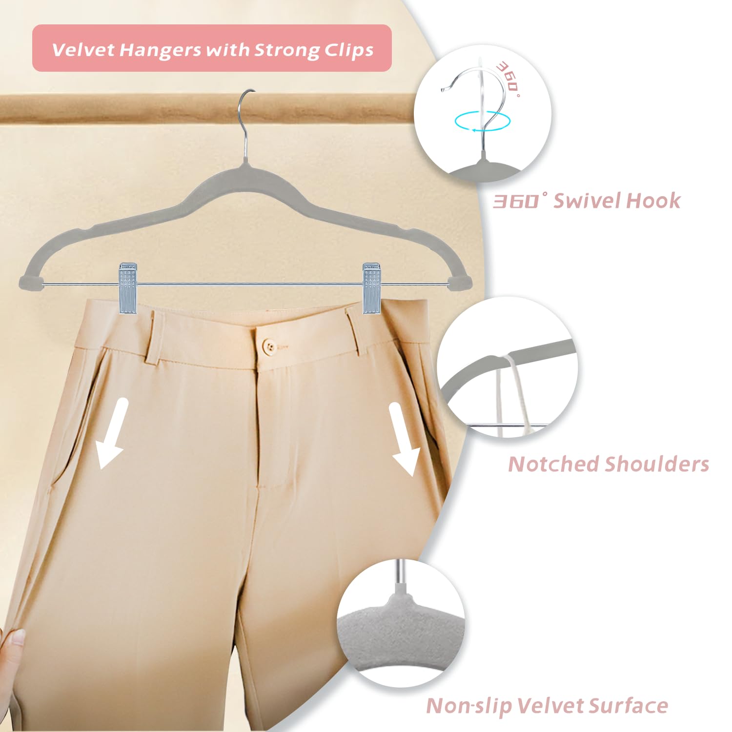 ManGotree Velvet Skirt Hangers with Movable Clips, Non-Slip Felt Trousers Hangers - Image 4