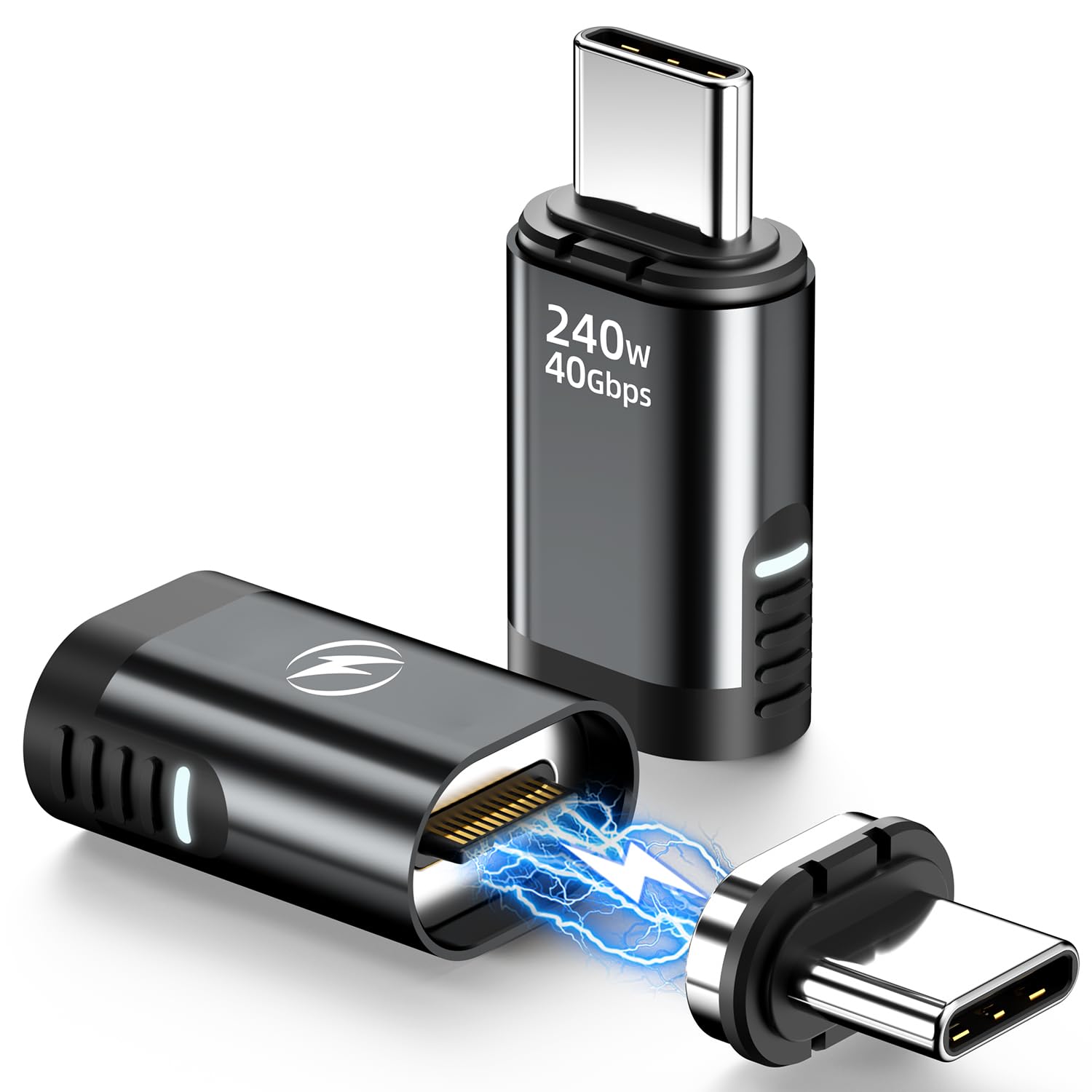 DuHeSin USB C Magnetic Adapter 240W, (2 Pack) Magnetic USB C Adapter 24 Pin Straight with USBC 4 40Gbps 8K 60Hz Video for iPhone 15/16 Series, Thunderbolt 3/4, MacBook Pro/Air and More Type C Devices