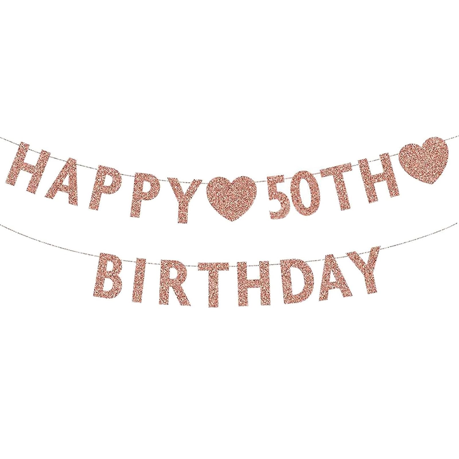 50th Birthday Banner Rose Gold - Happy 50th Birthday Decorations for Women, Elegant Easy to Assemble Fade-Resistant Party Banner with Glitter Design