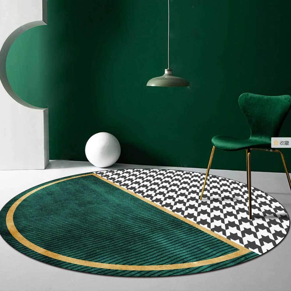GUGJHFVH Round Short Pile Bedroom Area Rugs ø 130 cm Living Room Office Home Decor Non-Slip Rugs Easy Care Modern Carpet Geometric Stone Pattern Green 3